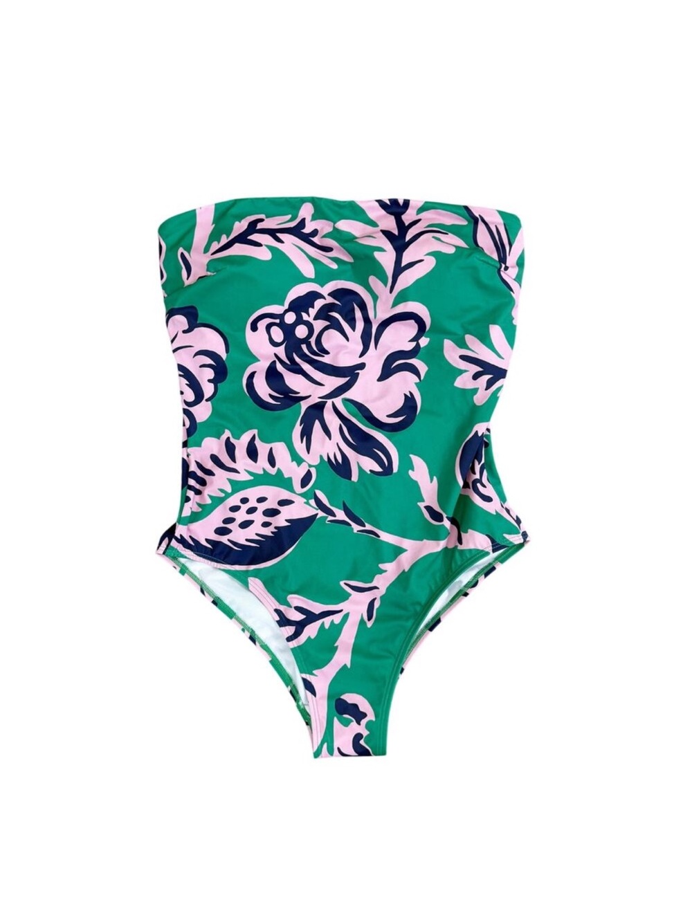 Boden Green/Pink Floral Print Strapless One Piece Swimsuit Women's Size 34D